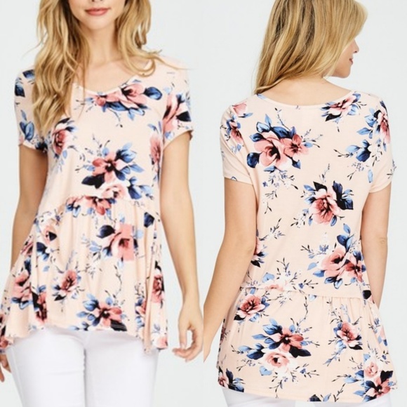 Sweetbb Tops - Last 3! Pink Floral Ruffle Short Sleeve Top